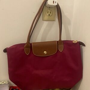 Longchamp Fuchsia and Brown Tote